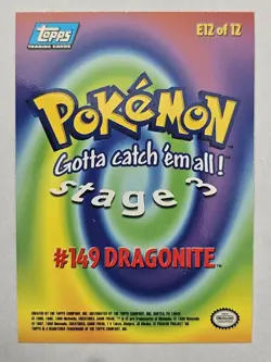 Dragonite -POKEMON TOPPS AUTHENTIC CARD NM #149 E12 Of 12 blue logo RAINBOW HOLO - Image 2
