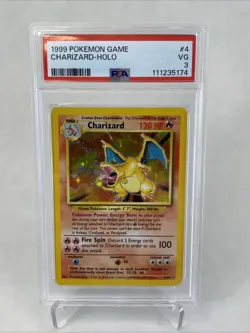 1999 Pokemon Charizard Holo PSA 3 VG, Graded Holographic PSA3 Pokemon TCG Game - Image 1