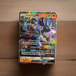 Pokemon Lucario GX Card Holo Rare Sun & Moon Trading Card Game - Image 1