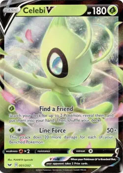 Celebi V - 001/202 - Pokemon Sword & Shield Base Set Ultra Rare Card NM - Image 1