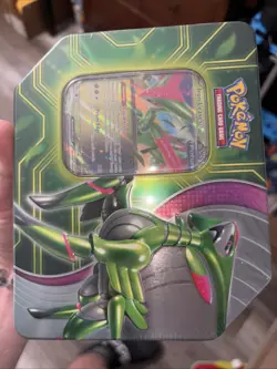 Pokemon TCG Iron Leaves ex Paradox Clash Tin Sealed 5 Boosters 1 Promo Damaged** - Image 1