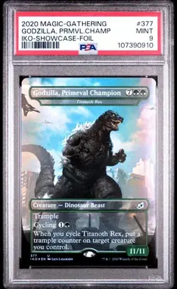 2020 MTG MAGIC IKORIA LAIR OF BEHEMOTHS #377 GODZILLA, PRIMEVAL CHAMPION PSA 9 - Image 1