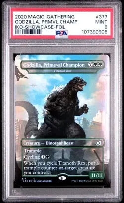 2020 MTG MAGIC IKORIA LAIR OF BEHEMOTHS #377 GODZILLA, PRIMEVAL CHAMPION PSA 9 - Image 1