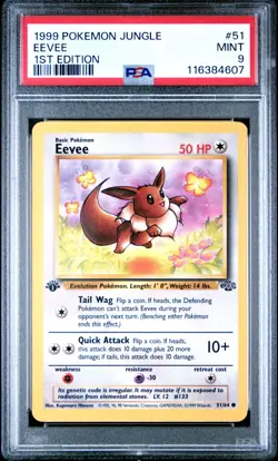 PSA 9 MINT 1999 POKEMON JUNGLE #51 EEVEE 1ST EDITION ENGLISH - Image 1