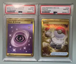 2023 Pokemon MEW EN Basic Psychic Energy 207 AND Switch 206 PSA 10 Hyper Rare - Image 1