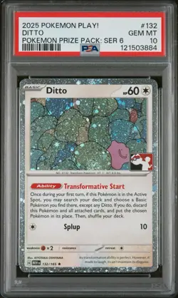 PSA 10 Ditto 132/165 151 Play! Pokemon Prize Pack Series 6 Cosmos Holo 3 Swirls - Image 1