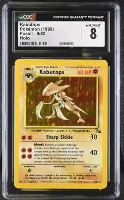 CGC 8 Kabutops 1999 Fossil 9/62 Holo Pokemon Card psa - Image 1
