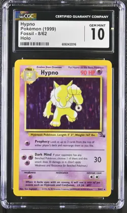 CGC 10 GEM MINT Hypno 1999 Fossil 8/62 Holo Pokemon Card psa - Image 1