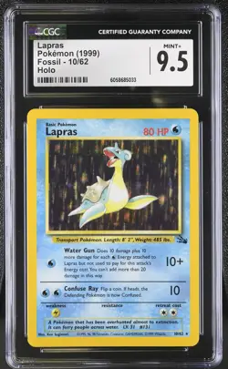 CGC 9.5 MINT+ Lapras 1999 Fossil 10/62 Holo Pokemon Card psa - Image 1