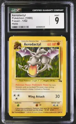 CGC 9 MINT Aerodactyl 1999 Fossil 1/62 Holo Pokemon Card psa - Image 1