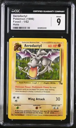 CGC 9 MINT Aerodactyl 1999 Fossil 1/62 Holo Pokemon Card psa - Image 1