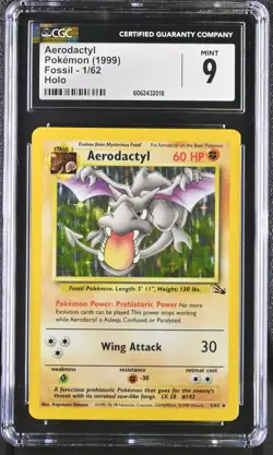 CGC 9 MINT Aerodactyl 1999 Fossil 1/62 Holo Pokemon Card psa - Image 1