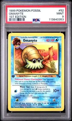 Pokemon Card Omanyte 52/62 1st Edition Fossil Set 1999 PSA 9 MINT - Image 1