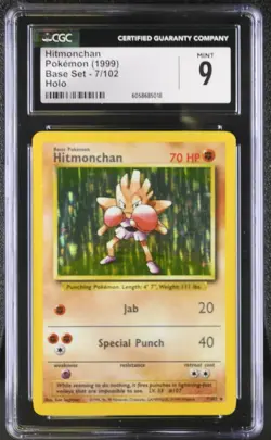 CGC 9 MINT Hitmonchan 1999 Base Set 7/102 Holo Pokemon Card psa - Image 1