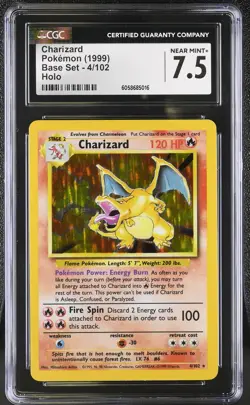 CGC 7.5 Charizard 1999 Base Set 4/102 Holo Pokemon Card - Image 1