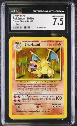 CGC 7.5 Charizard 1999 Base Set 4/102 Holo Pokemon Card - Image 1