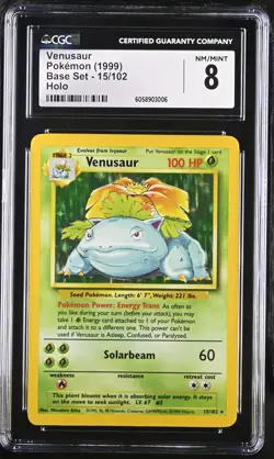 CGC 8 Venusaur 1999 Base Set 15/102 Holo Pokemon Card psa - Image 1