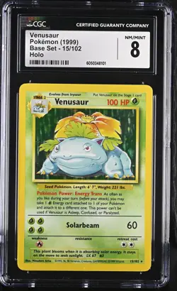CGC 8 Venusaur 1999 Base Set 15/102 Holo Pokemon Card psa - Image 1