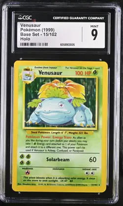 CGC 9 MINT Venusaur 1999 Base Set 15/102 Holo Pokemon Card - Image 1