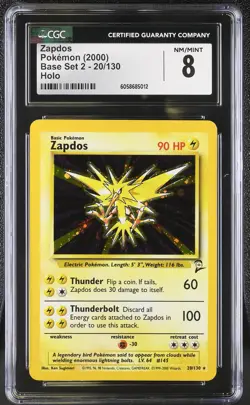 CGC 8 Zapdos 2000 Base Set 2 20/130 Holo Pokemon Card psa - Image 1