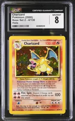 CGC 8 Charizard 2000 Base Set 2 4/130 Holo Pokemon Card - Image 1