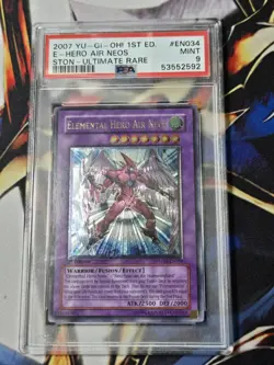 2007 YuGiOh 1st Ed Elemental Hero Air Neos * Ultimate Rare EN034 * PSA 9 MINT - Image 1