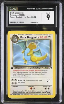 CGC 9 MINT Dark Dragonite Team Rocket 1st Edition 22/82 Pokemon Card psa - Image 1