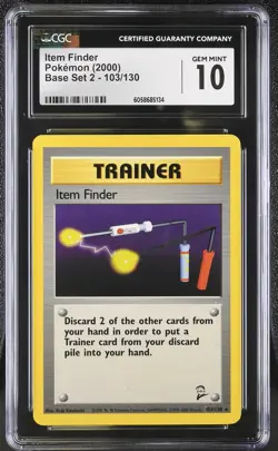 CGC 10 GEM MINT Item Finder 2000 Base Set 2 103/130 Pokemon Card psa - Image 1