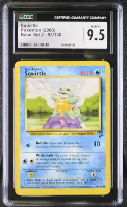CGC 9.5 MINT+ Squirtle 2000 Base Set 2 93/130 Pokemon Card psa - Image 1