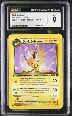CGC 9 MINT Dark Jolteon Team Rocket 1st Edition 38/82 Pokemon Card psa - Image 1