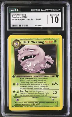 CGC 10 GEM MINT Dark Weezing Team Rocket 1st Edition 31/82 Pokemon Card psa - Image 1