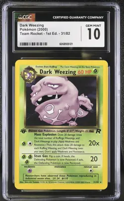 CGC 10 GEM MINT Dark Weezing Team Rocket 1st Edition 31/82 Pokemon Card psa - Image 1