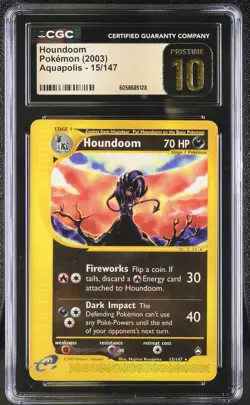 CGC 10 PRISTINE Houndoom 2003 Aquapolis 15/147 Pokemon Card - Image 1