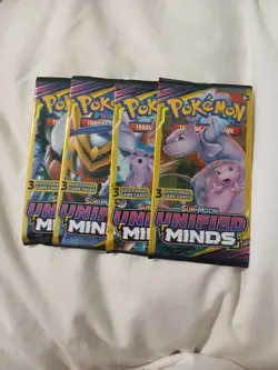 (4) Pokemon Sun & Moon Unified Minds New Sealed 3 Card Booster Packs English - Image 1