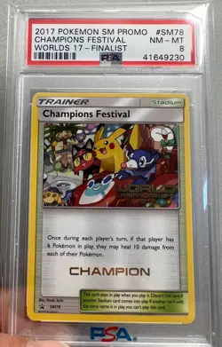 Worlds 2017 Champion Festival CHAMPION Card PSA 8 English Pokemon SM78 Promo 17 - Image 1