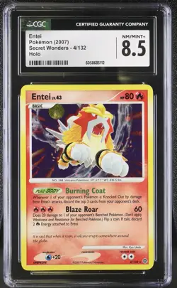 CGC 8.5 Entei 2007 Secret Wonders 4/132 Holo Pokemon Card psa - Image 1