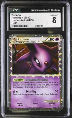 CGC 8 Espeon 2010 Undaunted 81/90 Holo PRIME Pokemon Card psa - Image 1