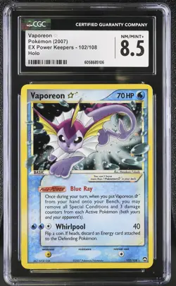 CGC 8.5 Vaporeon Gold Star 2007 EX Power Keepers 102/108 Holo Pokemon Card - Image 1