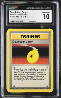 CGC 10 GEM MINT Devolution Spray 1999 Base Set 72/102 Pokemon Card psa - Image 1