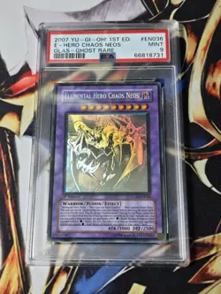 2007 Yugioh 1st Ed E. Hero Chaos Neos * GLAS-EN036 Ghost Rare * Psa 9 MINT - Image 1
