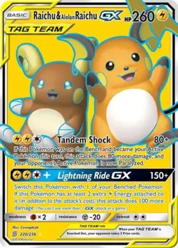 Pokemon Raichu & Alolan Raichu GX (Full Art) NM 1st Edition Normal - Image 1