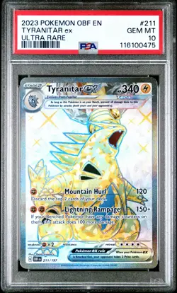 2023 POKEMON OBF EN-OBSIDIAN FLAMES ULTRA RARE #211 TYRANITAR EX PSA 10 - Image 1
