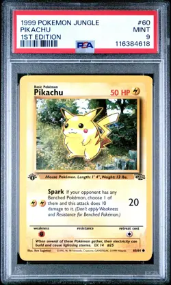 PSA 9 MINT 1999 POKEMON JUNGLE #60 PIKACHU 1ST EDITION ENGLISH - Image 1