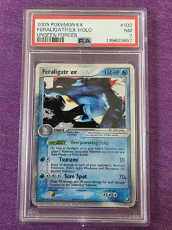2005 POKEMON EX UNSEEN FORCES FERALIGATR EX 103/115 HOLO RARE PSA 7 - Image 1
