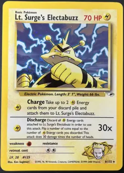 Lt. Surge's Electabuzz 6/132 Gym Challenge Holo Rare Pokemon Card TCG LP - Image 1