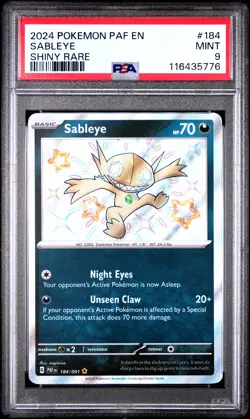 2024 Pokemon Paf En-Paldean Fates #184 Sableye Shiny Rare PSA 9 - Image 1