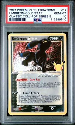 2021 POKEMON CELEBRATIONS CLASSIC COLLECTION #17 UMBREON-GOLD STAR PSA 10 - Image 1