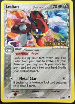 Ledian 18/101 Dragon Frontiers Stamped Reverse Holo Rare Pokemon Card 2007 NM - Image 1