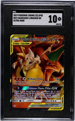 Charizard & Braixen GX 22/236 Cosmic Eclipse Pokemon SGC 10 Gem Mint - Image 1