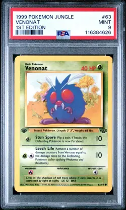 PSA 9 MINT 1999 POKEMON JUNGLE #63 VENONAT 1ST EDITION ENGLISH - Image 1
